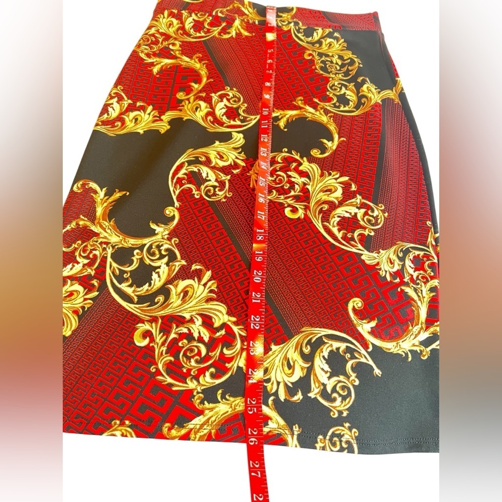 Elegant Red and Gold Women's Pencil Skirt - Picture 3 of 5